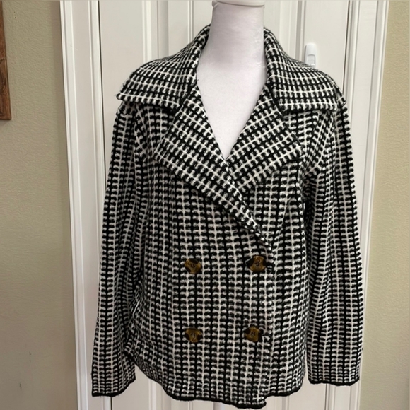 Rachel Zoe Jackets & Blazers - Rachel Zoe black and white patterned knitted coat jacket Size Large
